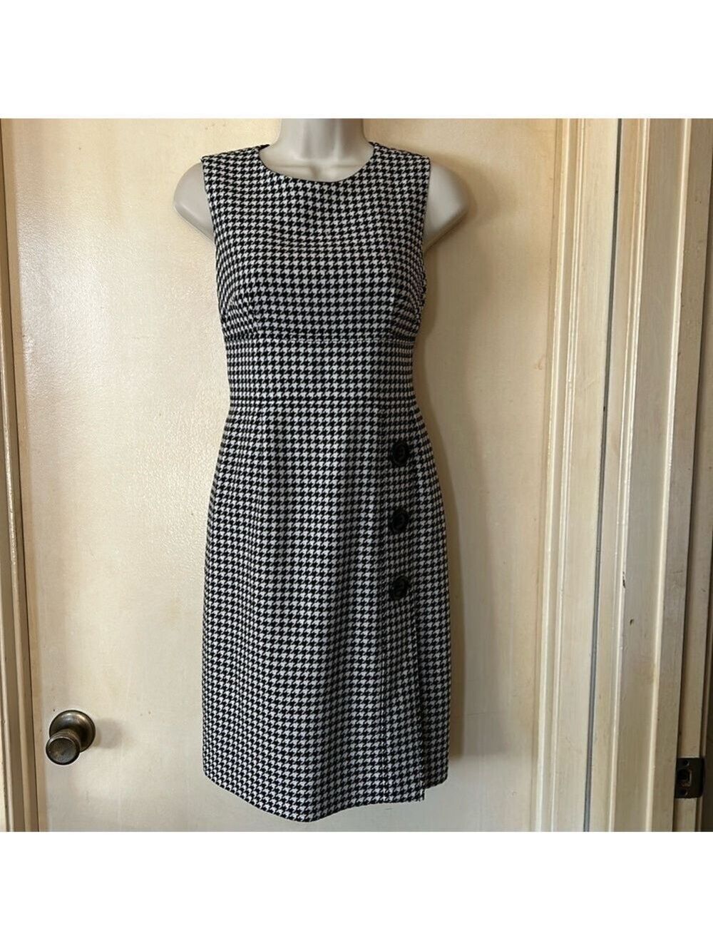 Talbots Petites Wool Houndstooth Sleeveless Dress Size 2P